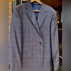 Sak’s 5th Avenue - made in Italy - blue pattern plaid suit - 42L 34x34